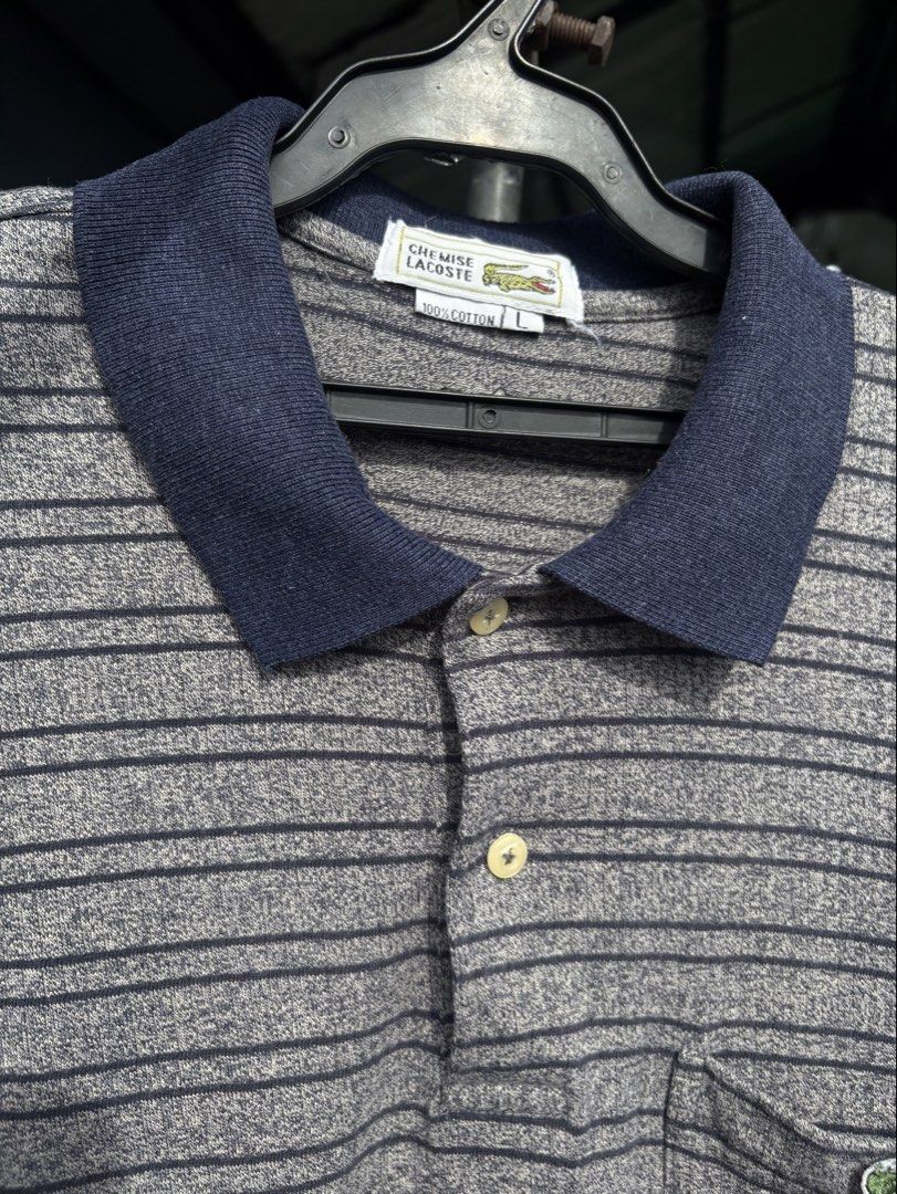 Lacoste Striped Polo Shirt - Size L (Category: Tshirts & Polo Shirts ) located in Manila. Submitted by nickfernan45655 (Listing ID 1442384149, Image 2). Description: - Lacoste 22x 28 Dimes - Washed - Logo on chest pocket.