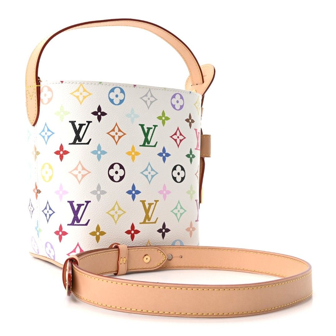 Louis Vuitton Monogram Murakami Bucket Bag (Category: Luxury Bags & Wallets) located in Makati City. Submitted by mrsdm (Listing ID 1442534968, Image 3). Description: - Iconic Monogram Multicolore pattern on white canvas - Comes with small pouch -Comes with detachable sling strap - Genuine leather trim and strap - Compact and perfect for essentials .