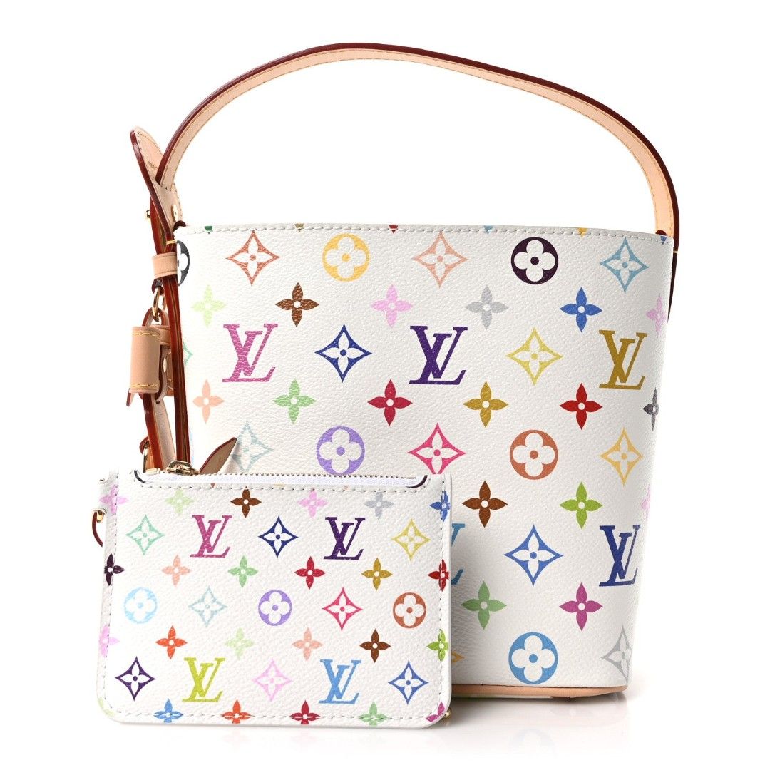 Louis Vuitton Monogram Murakami Bucket Bag (Category: Luxury Bags & Wallets) located in Makati City. Submitted by mrsdm (Listing ID 1442534968, Image 2). Description: - Iconic Monogram Multicolore pattern on white canvas - Comes with small pouch -Comes with detachable sling strap - Genuine leather trim and strap - Compact and perfect for essentials .
