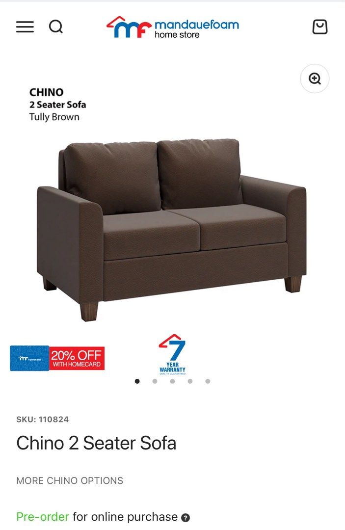 Mandaue Foam Chino 2-Seater Sofa (Category: Sofas) located in Paranaque City. Submitted by v.punay (Listing ID 1442365433, Image 2). Description: Mandaue Foam Chino 2-Seater Sofa ✔️ Tully Brown ✔️ Leather ✔️ Purchased January 2026 ✔️ With hidden storage compartments ✔️ Excellent condition 💰 ₱14,500 (Orig. ₱20,100) 📍 Better Living, Parañaque 🚚 Pick-up only RFS: Moving out and upgrading to a bigger sofa..