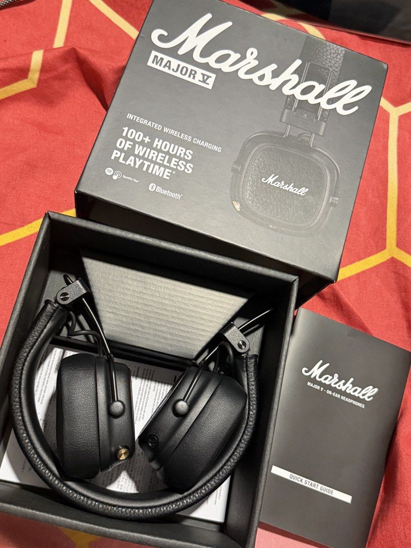 Marshall Major V Bluetooth Wireless On-Ear Headphones (Category: Headphones & Headsets) located in Bay. Submitted by empress003 (Listing ID 1442487343, Image 2). Description: - Marshall Major V On-Ear Headphones - Bluetooth Enabled - Over 100 Hours Wireless Playtime - Integrated Wireless Charging - Color: Black - Includes Quick Start Guide -Opened only to check quality -Like New.