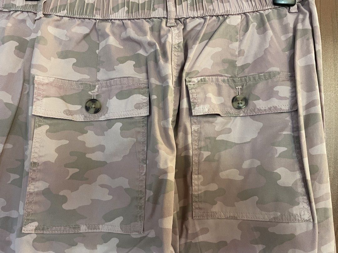 M&S Collection Camo Cargo Cropped Pants Size 12 (Category: Other Bottoms) located in Pasig City. Submitted by pub__low (Listing ID 1442446067, Image 3). Description: - M&S Collection cropped cargo pants - Light camouflage pattern (pink, grey, green) - Comfortable elasticated waistband at the back - Two buttoned back pockets - Two side pockets - Drawstring hems for adjustable fit - Made in Bangladesh Not ukay. Decluttering. W 15.5”” L 36” Leg open