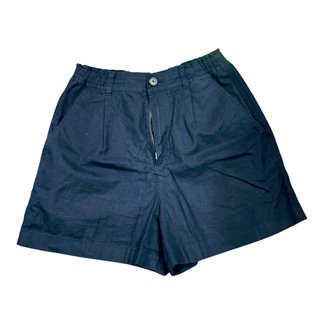 Navy Blue Pleated High-Waisted Shorts (Category: Shorts) located in Muntinlupa City. Submitted by funsizedhands (Listing ID 1442513031, Image 1). Description: - Classic navy blue shorts - High-waisted design - Pleated front detail - Zip fly with button closure - Two functional side pockets - Comfortable fit for everyday wear - Essential wardrobe staple.
