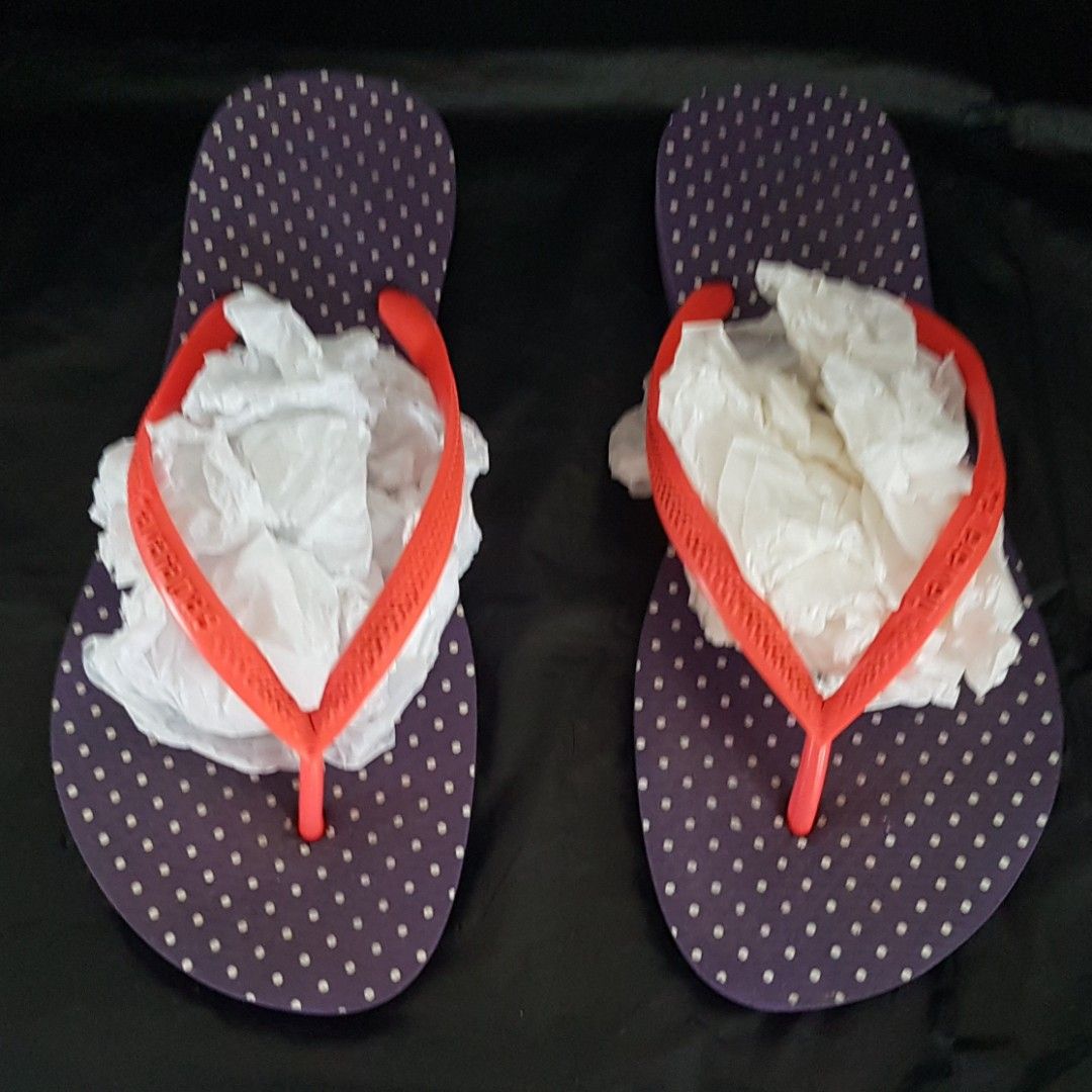 Original Havaianas Slim Poá Flip-Flops, Cool Sandals, US 7/8, EU 39/40, Cosmopolitan, Purple with White Polkadot, Orange Strap Model, Sleek Designer Shoes, Sophistication, Streetwise, Pop Culture, Travel, Everyday Fashion, Beach, Pop Culture, Urban Style (Category: Flipflops and Slides) located in Singapore. Submitted by discountshop (Listing ID 1442433458, Image 2). Description: - Purple Havaianas flip-flops - White polka dot pattern - Orange st
