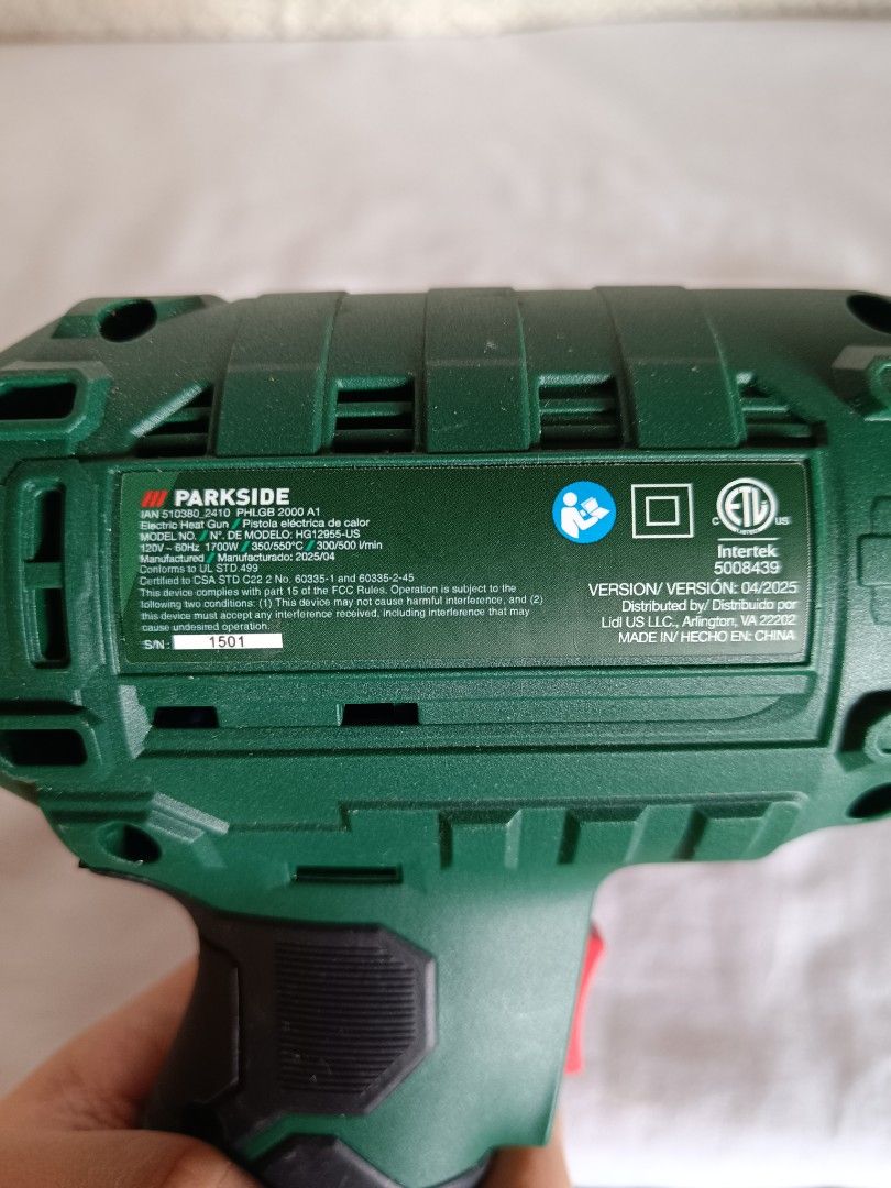PARKSIDE Electric Heat Gun 2000W (Category: Construction Tools & Equipment) located in Baguio. Submitted by clothes.over.bros.ph_2020 (Listing ID 1442383787, Image 2). Description: - PARKSIDE Electric Heat Gun - 2000W Power - Two Heat Settings - Includes Power Cord - Tested and Working - Ideal for various DIY projects.