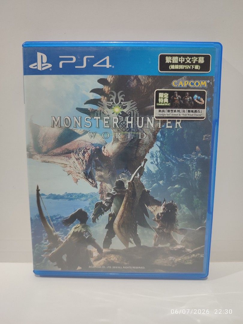 PS4 - Monster Hunter World (PRE-LOVED) "R3" (Category: PlayStation) located in Mendez-Nunez. Submitted by sf2_gameshop (Listing ID 1442503766, Image 1). Description: PLEASE READ CONDITION: A pre-owned item. Installed and tested working. The voucher code is untested if still unused. GENRE: Action-role playing MODE: Single-player, multiplayer REGION: 3 - Asia VOICE: English TEXT: English Feel free to chat for any inquiries and you may check my shop