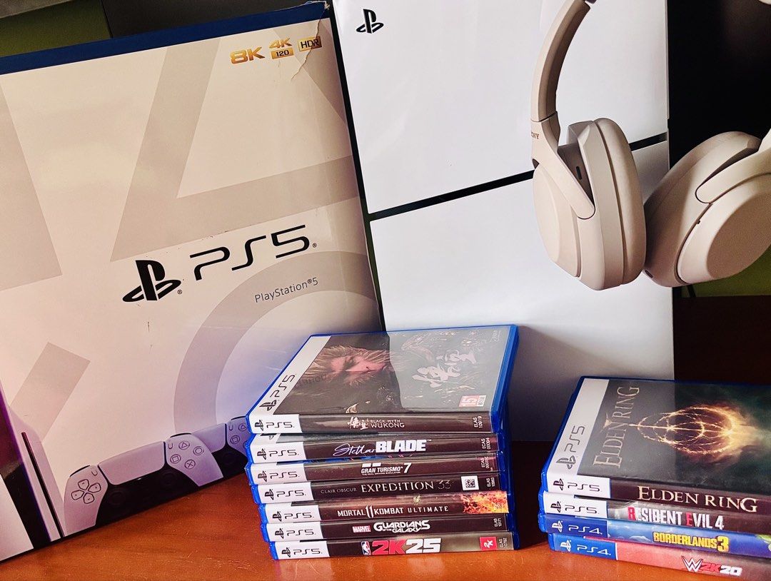 PS5 Slim Disc + 2 Controllers +Games (Category: PlayStation) located in Mariveles. Submitted by edmercara42338 (Listing ID 1442541092, Image 2). Description: PS5 Slim Disc Console Bundle Inclusion: Console, 2 Controllers, Charging Dock, Cooling Fan Games: Elden Ring, Resident Evil 4, Stellar Blade, Mortal Kombat 11, Guardians of the Galaxy, NBA 2k25 & BM Wukoh! w Box, warranty & cords dop 02/13/25 no issue, rfs business fund SM Baguio/Bataan.