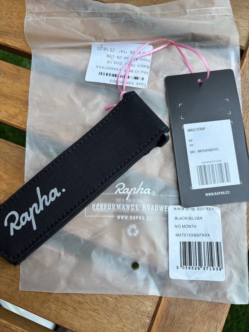Rapha Ankle Strap Black/Silver Performance Roadwear (Category: Other Sports Equipment and Supplies) located in Taguig. Submitted by quickriver_64a3ce (Listing ID 1442372707, Image 2). Description: - Brand: Rapha - Product: Ankle Strap - Color: Black and Silver - Condition: Brand new, in original packaging with tags - SKU: BMT01XXBSFXXX - Ideal for: Performance road cycling wear.