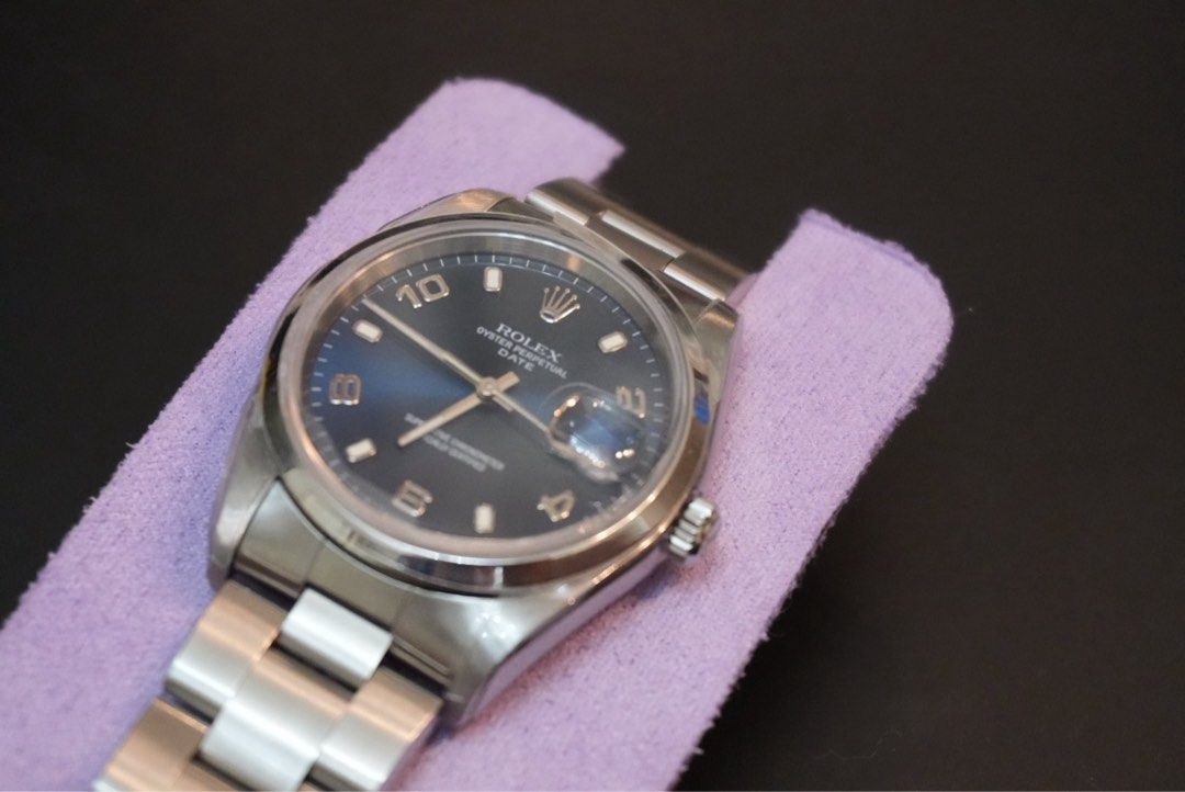 Rolex Rare 34 MM Blue (Category: Luxury Watches) located in Manila. Submitted by phfornow (Listing ID 1442358039, Image 1). Description: Year 2002 100% Authentic Watch Only Some hairlines barely noticeable With 2 Year Warranty in Japan Store.