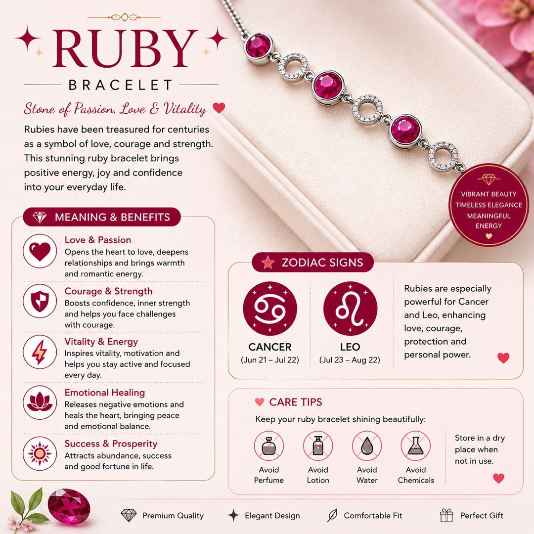Ruby Bracelet (Category: Bracelets) located in Sepang. Submitted by sofeannah (Listing ID 1442473298, Image 1). Description: ❤️ Adjustable Ruby Bracelet ❤️ ✅ Silver-plated bracelet, adjustable up to 21cm ✅ Each round bead displays a beautiful cat-eye sheen, making every bracelet unique and rare ✅ Symbolizes passion, love, courage & vitality ✅ Believed to attract positive energy, joy & confidence ✅ A meaningful gift for yourself or your loved ones