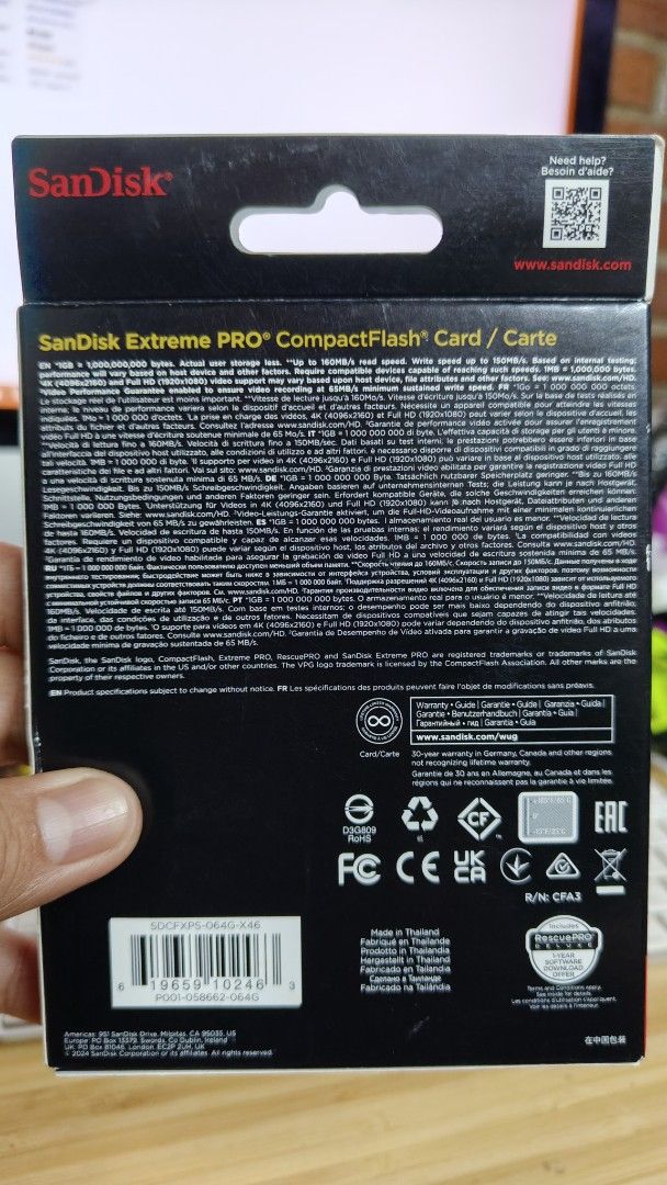 SanDisk Extreme PRO CompactFlash Card 64GB (Category: Memory & SD Cards) located in Manila. Submitted by rossinicalabig (Listing ID 1442379174, Image 3). Description: - 4,200 PESOS. BRAND NEW. - SanDisk Extreme PRO CompactFlash Card - 64GB Capacity - Blazing Fast Speeds: Up to 160MB/s Read, 150MB/s Write - UDMA 7 Enabled - Ideal for 4K Video Recording - Perfect for High-Speed Burst Shooting - Maximize Your Workflow Performance - Trustworthy Stora