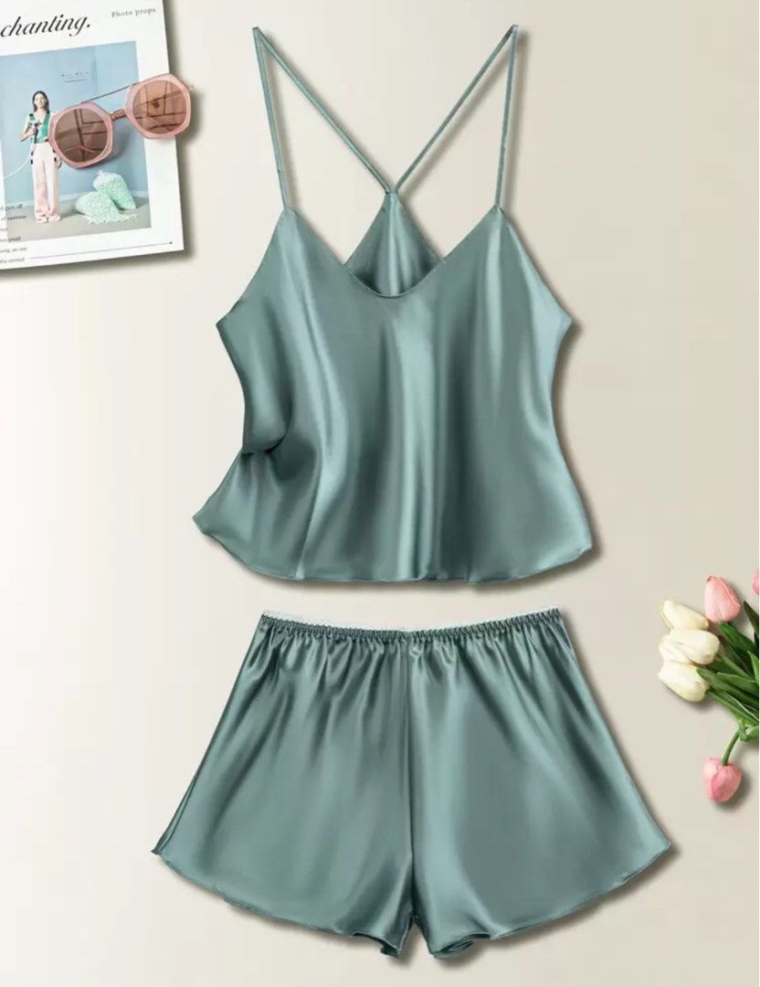 Satin Cami Pajama Set - Teal (Category: Undergarments & Loungewear) located in Tanauan. Submitted by leilaaa2000 (Listing ID 1442444001, Image 1). Description: - Silky smooth pajama set - Includes camisole top - Matching shorts included - Fabric has a lovely sheen - Comfortable for sleeping or lounging - Creates a relaxed vibe.