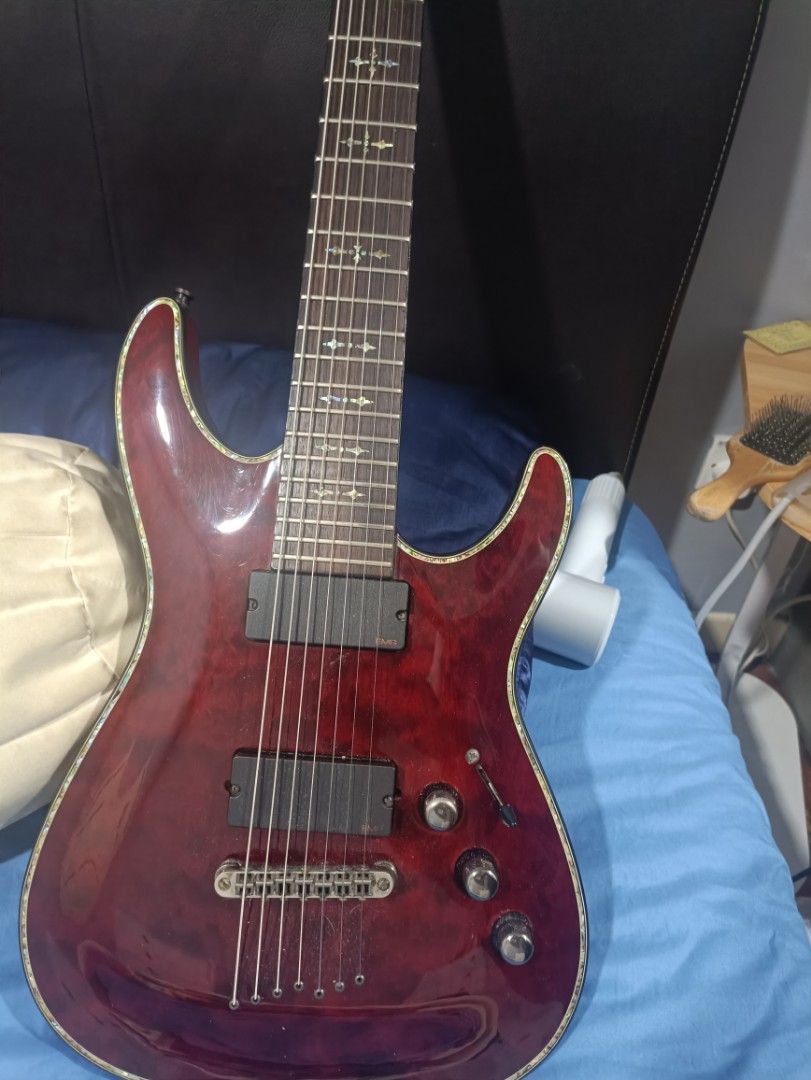 schecter C-7 hellraiser (Category: Musical Instruments) located in Kuala Lumpur. Submitted by jaydenkxth57273 (Listing ID 1442476918, Image 1). Description: a 7 string beast for metal/rock riffs.. selling because I need extra money. tuners changed to Grover for better tuning stability bridge pickup: EMG 707TW neck pickup: EMG707TW bridge: tonepros-7 string Tune o matic with string thru body .