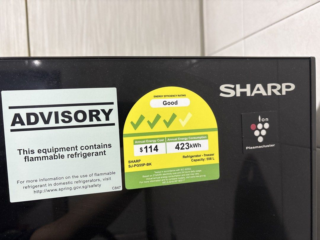 Sharp fridge (Category: Refrigerators & Freezers) located in Singapore. Submitted by fengs (Listing ID 1442469488, Image 2). Description: Selling a used sharp fridge (but still in good condition), bought in 2020. Every big storage space for families who prefer a large fridge. Selling off to change to a smaller fridge. Best denki / gain city price selling at at least $1.5k+ Great for big families. Moving out sale. Dimension Height 187cm Width 82cm