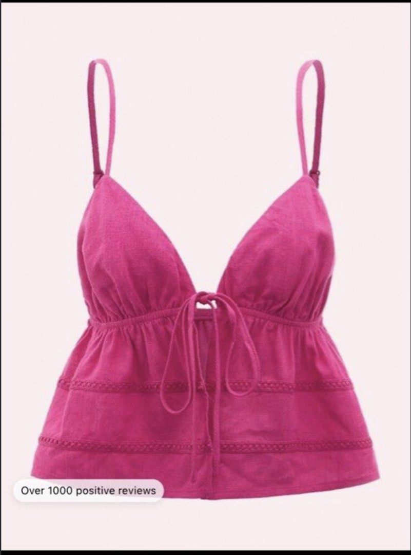 Shein Hot Pink Linen Beach Top (Category: Sleeveless) located in Manila. Submitted by cheapthriftsmnl (Listing ID 1442380698, Image 1). Description: - Never used - Self tie in front - RFS: too small for me .
