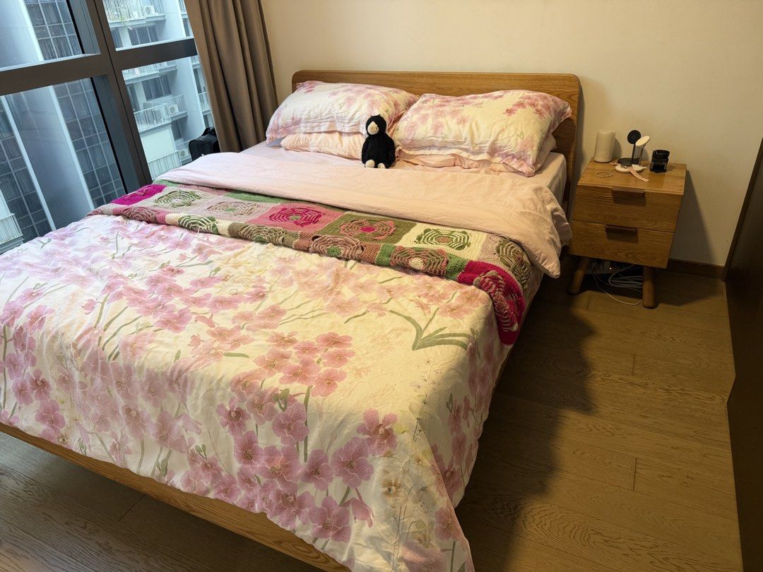 Solid wood bed frame (Category: Bed Frames & Mattresses) located in Singapore. Submitted by elliott101 (Listing ID 1442538575, Image 1). Description: Solid wood bed frame. Used with care and in great condition. Cheap price for a good home. Please see my other listings for discount on multi items! .