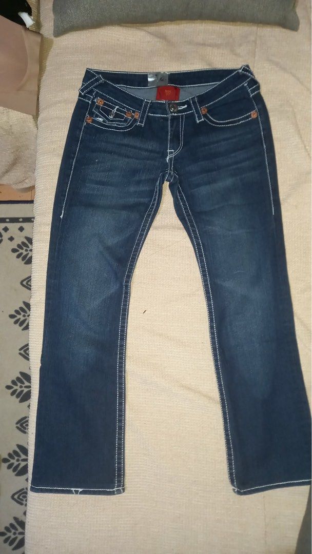 True Religion Jeans - Dark Wash & Light Green (Category: Jeans) located in Aguinaldo. Submitted by fitlabcollective (Listing ID 1442393351, Image 1). Description: - Authentic True Religion Jeans (2 pairs) - Pair 1: Dark wash denim with signature white stitching - Pair 2: Light green denim - Both feature the iconic True Religion horseshoe stitching on back pockets - High-quality denim, perfect for your wardrobe.