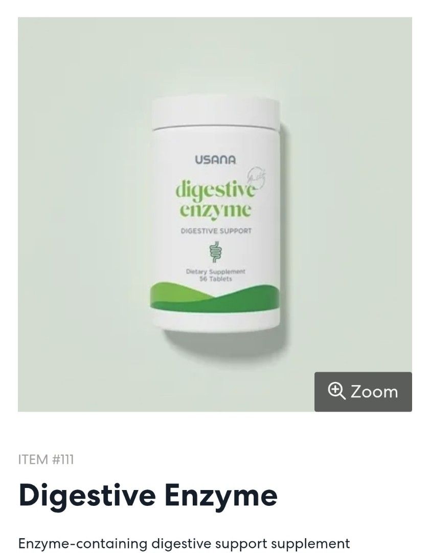 USANA Digestive Enzyme Supplement for Digestive Support (Category: Vitamins & Supplements) located in Singapore. Submitted by fusilli (Listing ID 1442403578, Image 1). Description: I've tried the digestive enzymes. Just need to take 1 before meal and it helps in digestion. I can now enjoy pizza and things I can't usually eat in the past usually carbs and milky items... Happy w results!! - Aids digestion after large meals - Supports breakdown of c