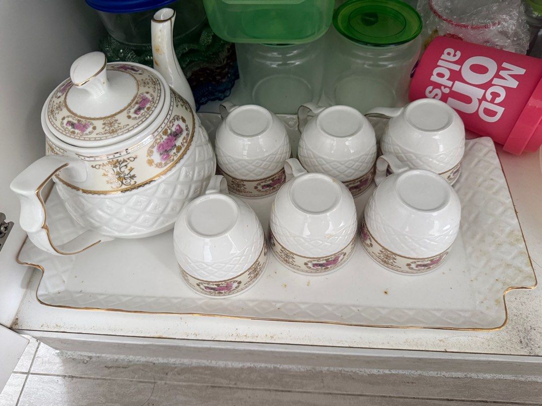 Vintage Teapot and Cups Set with Tray