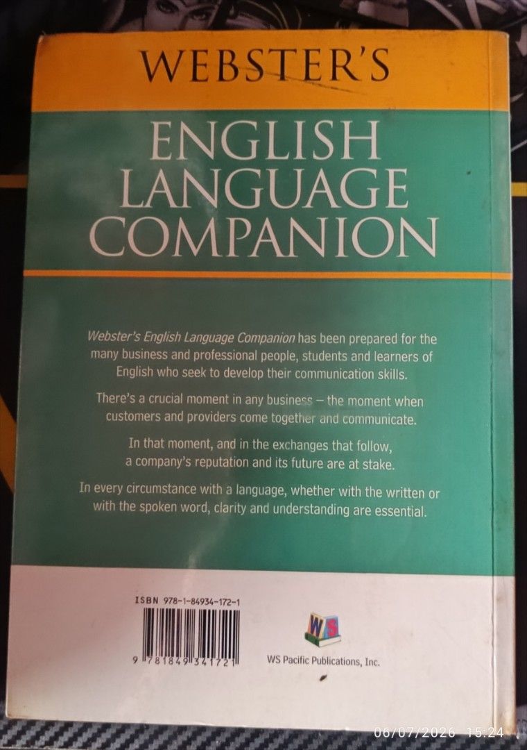 Webster's English Language Companion Book (Category: Textbooks) located in Caloocan City. Submitted by martyduma (Listing ID 1442413624, Image 2). Description: Authentic Lightly Used Slight Foxing MOP: GCash, GoTyme, BPI MOD: Grab, Lalamove, GogoExpress, J&T Deli very fee to be shouldered by the buyer. Location: Brgy. 167, Novaliches, Caloocan.