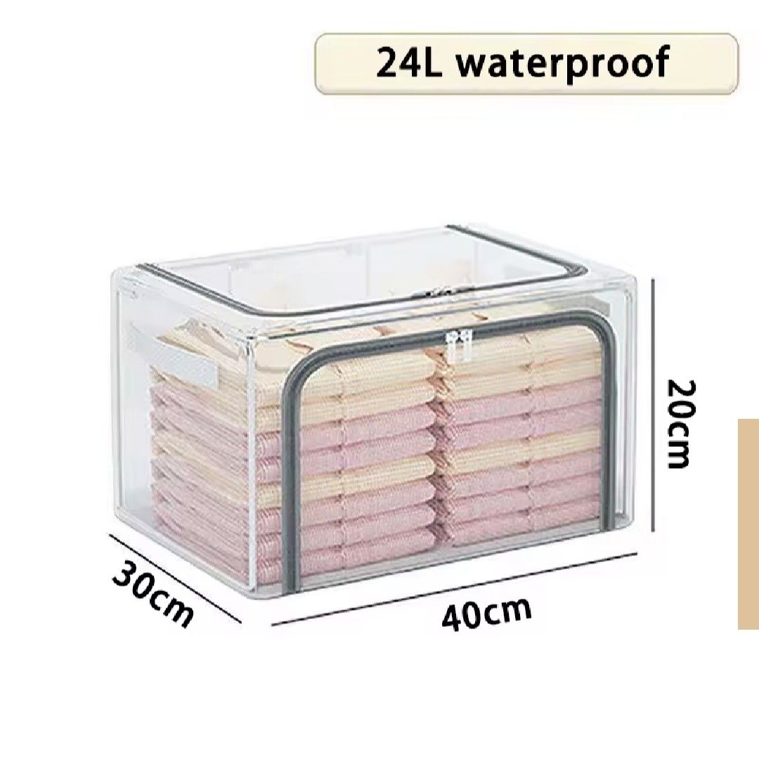 24L Waterproof Storage Box Organizer with Zipper (1pc) (Category: Storage Boxes & Baskets) located in Binan City. Submitted by anne_cuevo (Listing ID 1442590805, Image 3). Description: - 24L Waterproof Storage Box - Clear design - Zipper closure for secure storage - Ideal for organizing clothes, linens, toys, and other household items - Dimensions: 40cm (L) x 30cm (W) x 20cm (H) - Keeps your belongings tidy, dust-free, and protected - Easy to ope