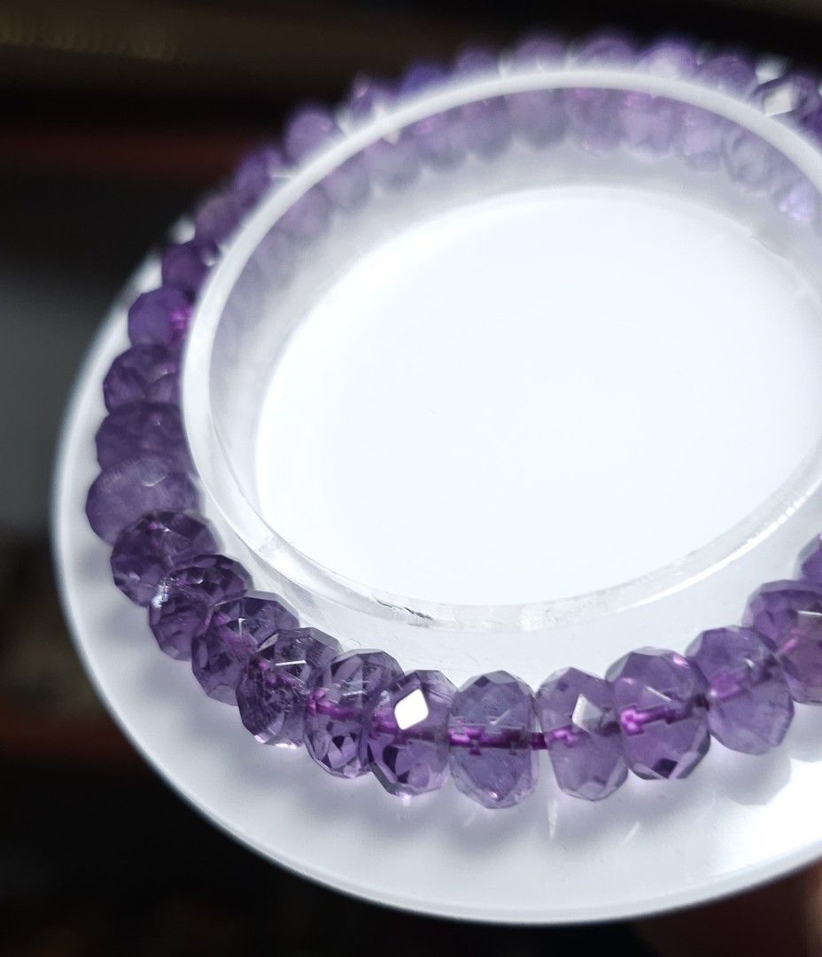 Amethyst Faceted Beads Stretchy Bracelet (Category: Bracelets) located in Batangas. Submitted by finestonesandfindsph (Listing ID 1442580965, Image 2). Description: - Beautiful faceted amethyst beads - Lovely purple hue - Stretchy design for easy wear - Adds a pop of color to any outfit.