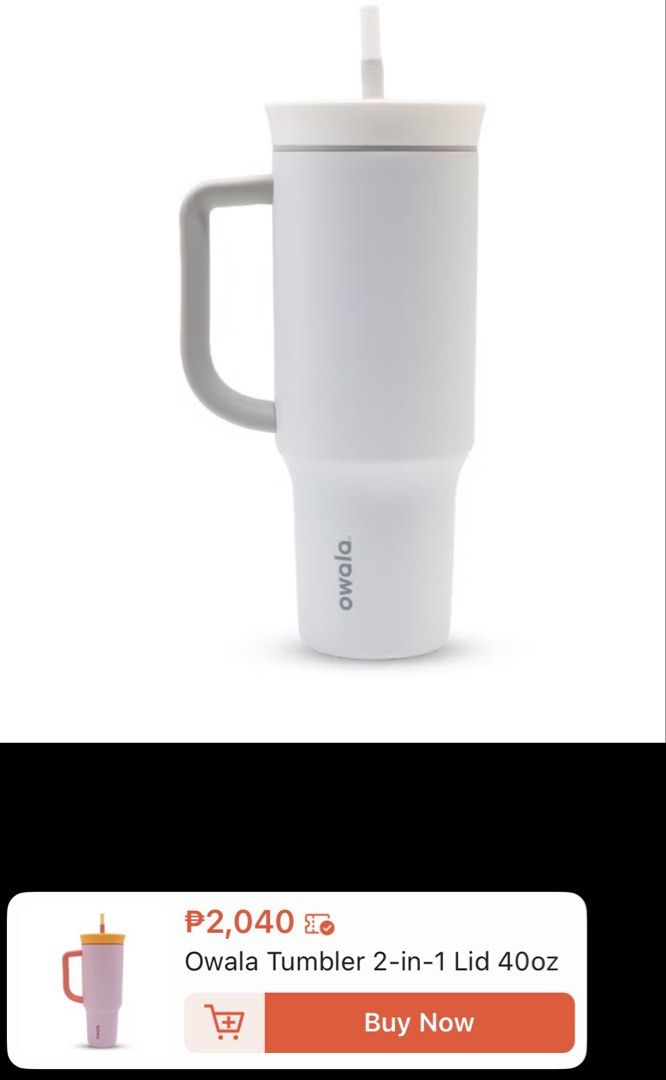 [Authentic] Owala 40oz 2in1 lid Insulated Bottle with Straw (Category: Water Bottles & Tumblers) located in San Fernando. Submitted by akcd12 (Listing ID 1442627664, Image 3). Description: Product Features 40oz stainless steel, insulated bottle 2-in-1 lid lets you sip or swig Removable, reusable straw Right and left hand friendly Splash-resistant lid Triple-layer insulation keeps drinks colder longer Wide opening for cleaning and adding ice BPA, 
