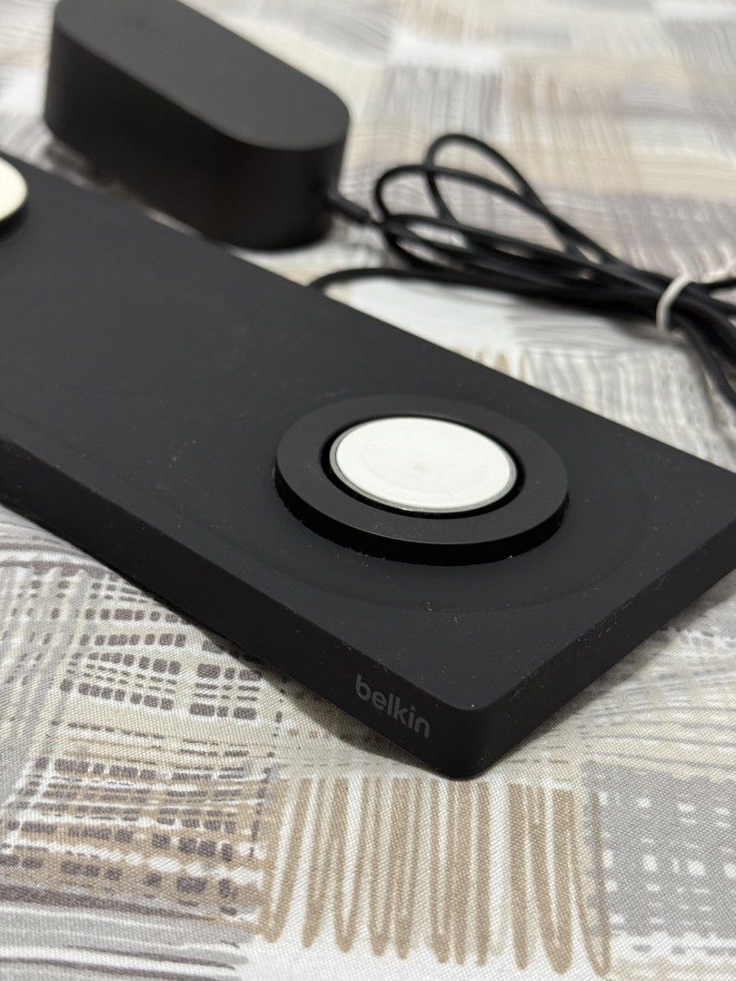 Belkin 3-in-1 Wireless Charging Pad with MagSafe (Category: Chargers & Cables) located in Manila. Submitted by nsanjoseeee (Listing ID 1442712855, Image 2). Description: - Belkin 3-in-1 Wireless Charging Pad - Color: Black - Charges iPhone, Apple Watch, and AirPods simultaneously - Features MagSafe for secure iPhone charging - Power adapter included - Perfect for a tidy desk or nightstand.
