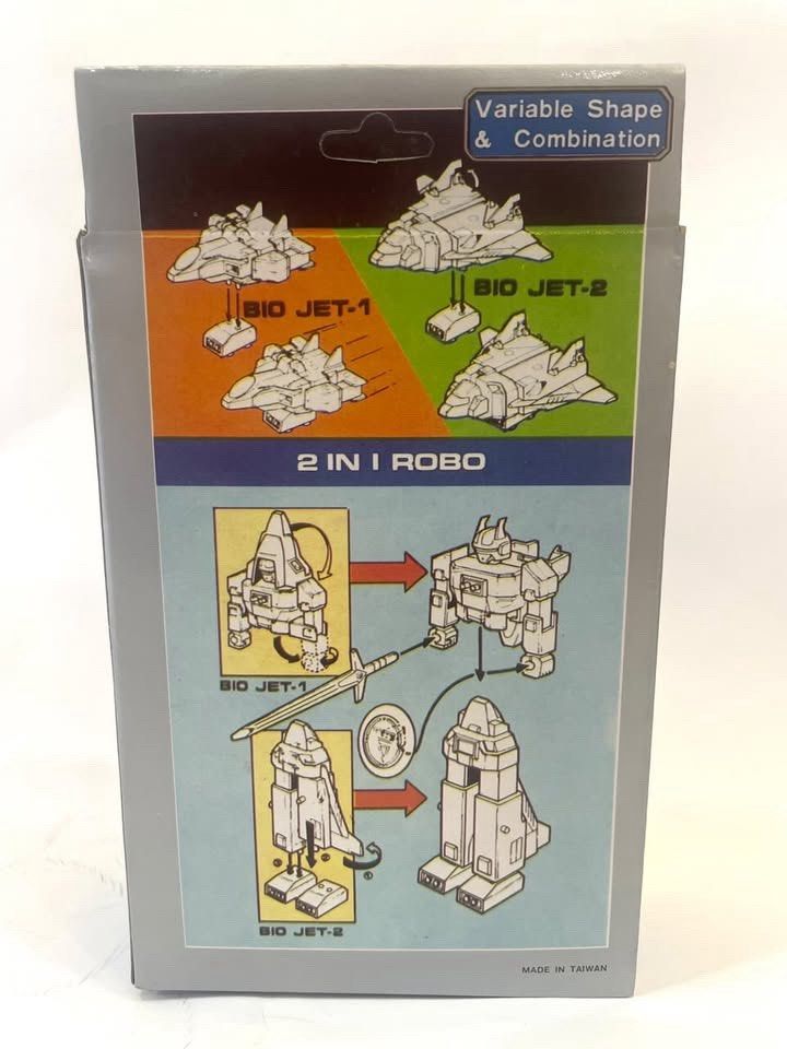 Bio Robo 2-in-1 Transformer Robot Toy with Jets (Category: Action & Battle Toys) located in San Carlos. Submitted by pharmacist12 (Listing ID 1442582811, Image 2). Description: - Vintage Bio Robo toy - Transforms into 2 jets - Includes robot, sword, and shield - Made in Taiwan - Perfect for collectors! 10pcs available.