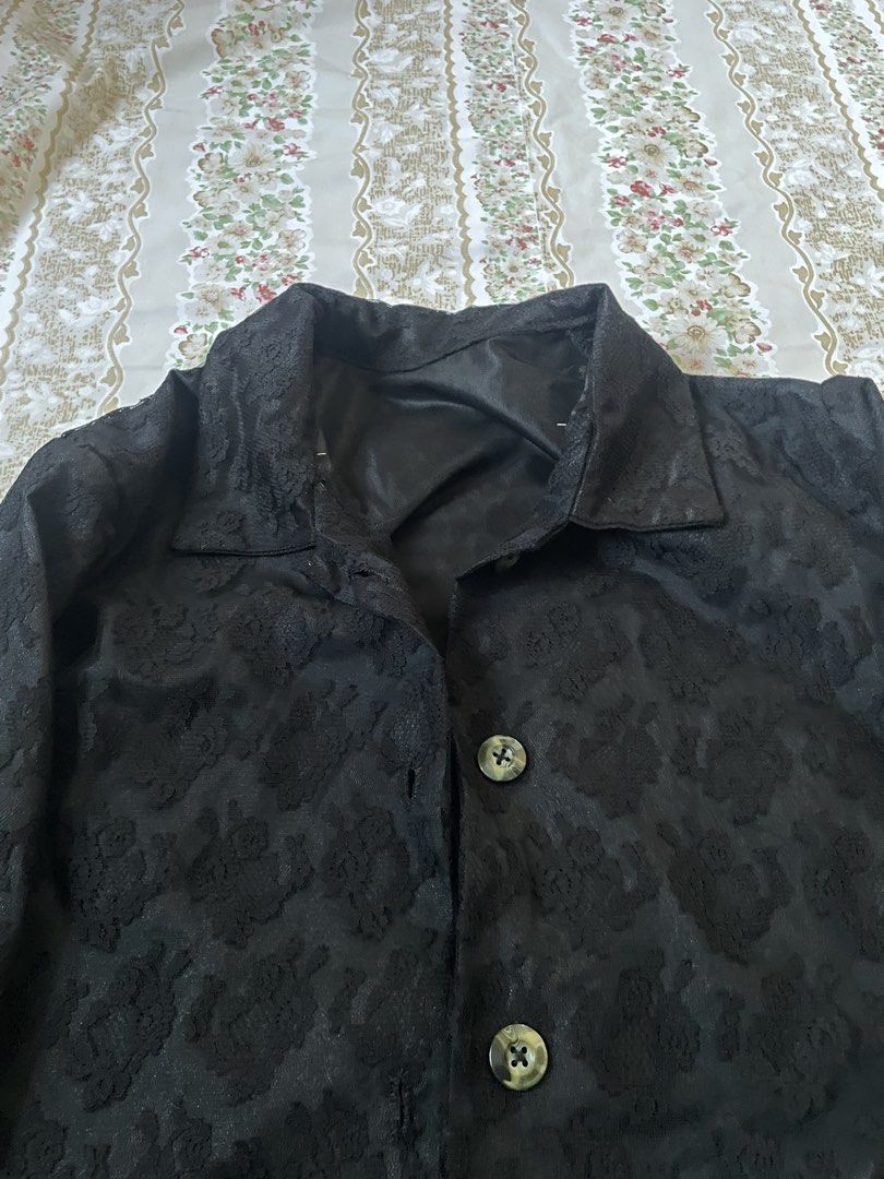 black lace polo buttonup (Category: Coats, Jackets and Outerwear) located in Lipa City. Submitted by sincerelyauri (Listing ID 1442645696, Image 3). Description: ⟢ ukay & preloved ⟢ manage your expectations ⟢ no flaws mop: gcash or bank tf loc: lipa city.