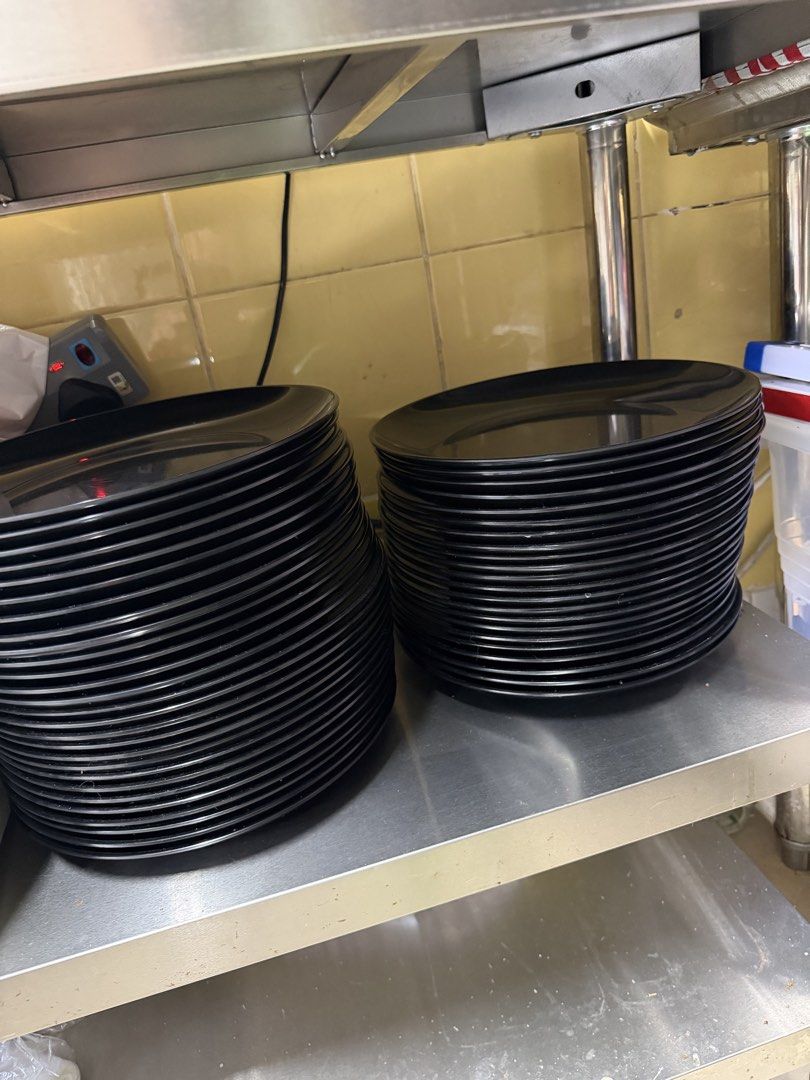 Black Plates and Dipping Bowls Set