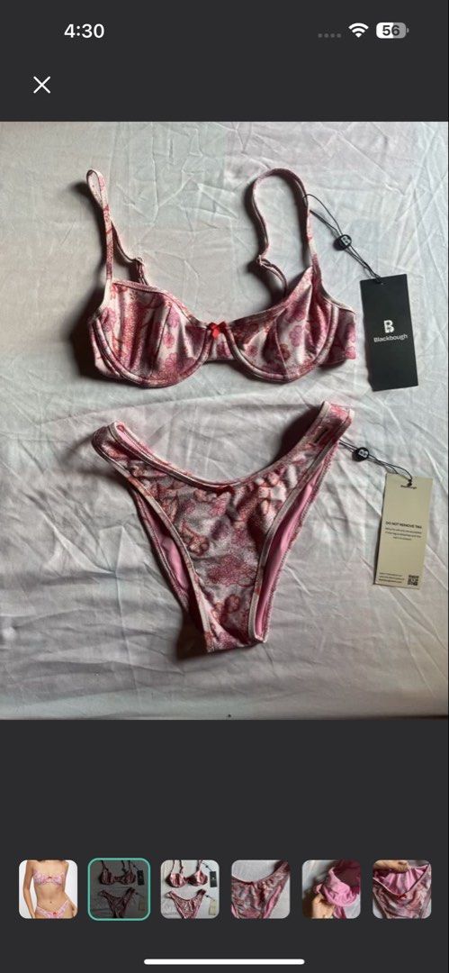 BNWT Blackbough Swim Pink Shimmer Bikini (Category: Bikinis & Swimsuits) located in Manila. Submitted by mimi4373 (Listing ID 1442622096, Image 1). Description: - Brand: Blackbough Swim - Color: Pink Shimmery Condition : try on lang, with tags 10/10 - Size: (XS) Top (S) Bottoms - Never worn No Haggling.