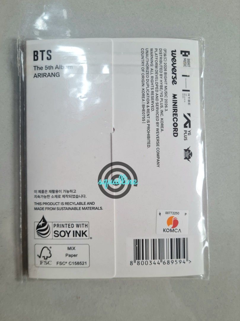 BTS ARIRANG Weverse Album (sealed, complete) (Category: K-Wave Merchandise) located in Pasig City. Submitted by squalline (Listing ID 1442715493, Image 2). Description: - onhand, ready for shipping - official BTS merch, purchased from Weverse Global - brand new, sealed - in mint condition - last stock available, P750 Inclusions: - card holder - QR code - user guide - photocard set #bts #rm #kimnamjoon #suga #minyoongi #jin #kimseokjin #jhope #jun