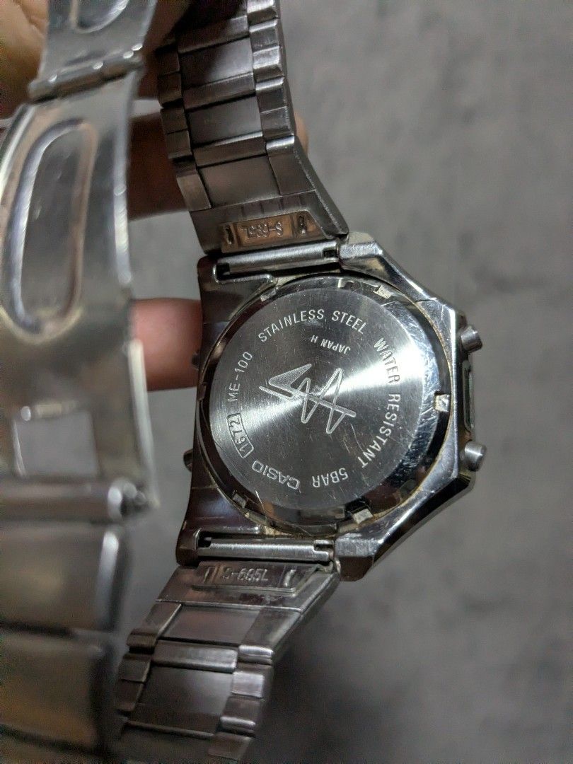 Casio ME-100 Psychedelic Digital Watch Stainless Steel (Category: Men's Watches) located in Makati City. Submitted by thepatentedmill.ph (Listing ID 1442563576, Image 3). Description: - CASIO META Psychedelia ME-100 Digital Watch - Made in Japan - Material: Stainless Steel - Rare and Collectible - Good Working Condition - 8.5/10 Overall Cosmetics - Has a sign of usage due to aged - Issue: Light Not Working - Price: 15,000.00 RFS: Decluttering.