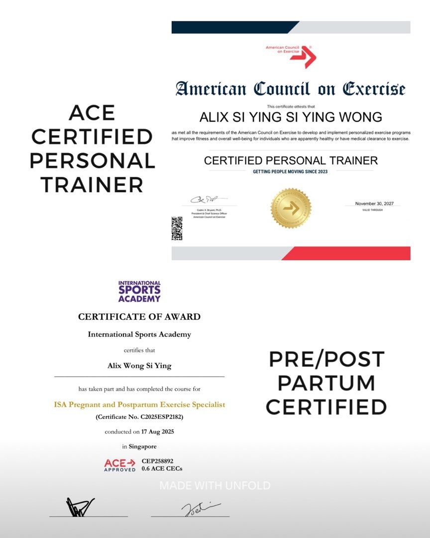 Certified Personal Trainer & Pre/Postpartum Specialist (Category: Sport & Fitness Classes) located in Singapore. Submitted by coachedbyalix (Listing ID 1442614809, Image 3). Description: 🔥 1-1 & ONLINE COACHING AVAILABLE 🔥 Feeling stuck with your fat loss journey ? Whether you’re struggling with consistency, accountability, knowing what to eat, or simply feeling lost in the gym, training with me gives you the structure, guidance, and support yo