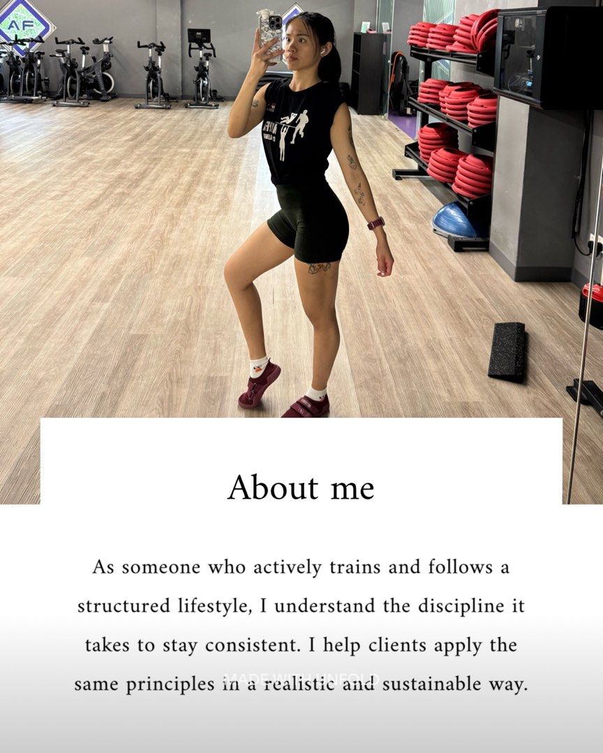 Certified Personal Trainer & Pre/Postpartum Specialist (Category: Sport & Fitness Classes) located in Singapore. Submitted by coachedbyalix (Listing ID 1442614809, Image 2). Description: 🔥 1-1 & ONLINE COACHING AVAILABLE 🔥 Feeling stuck with your fat loss journey ? Whether you’re struggling with consistency, accountability, knowing what to eat, or simply feeling lost in the gym, training with me gives you the structure, guidance, and support yo