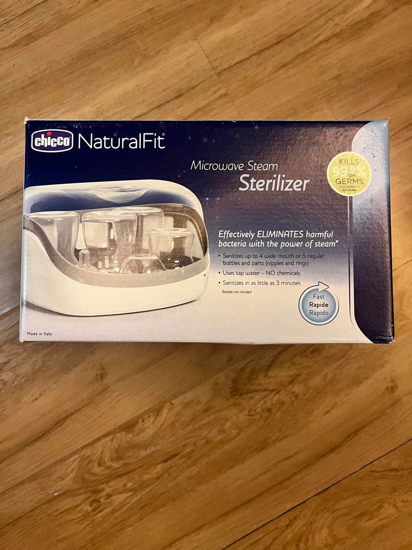 Chicco Microwave Steam Sterilizer (Category: Breastfeeding & Bottle Feeding) located in Pasig City. Submitted by grndhub (Listing ID 1439522510, Image 1). Description: - Chicco NaturalFit Microwave Steam Sterilizer - Effectively eliminates 99.9% of germs. - Uses the power of steam. - Fast and easy to use in the microwave. - Sterilizes bottles and accessories. -Brand New. Never used. Pick up Pasig.