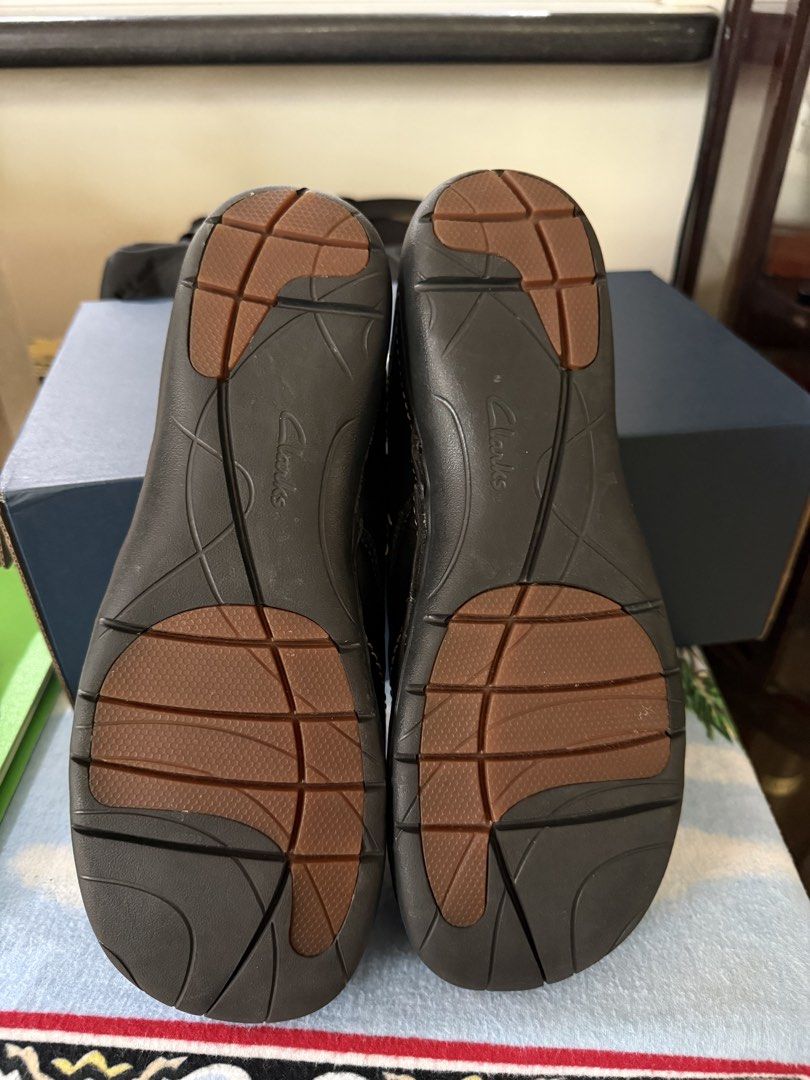 Clarks Black Leather Slip-On Shoes (Category: Loafers) located in Quezon City. Submitted by msafer (Listing ID 1442586807, Image 2). Description: - Brand: Clarks -Size: Women US 9.5 / Men US 8 - Color: Black - Style: Slip-on shoes - Material: Leather - Features: Decorative stitching, button detail on side - Comfort: Comfortable and easy to wear - Sole: Good grip - Ideal for: Everyday use.