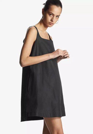 cos a-line sleeveless mini dress COS Sleeveless Pleated Mini Dress, Black, 8