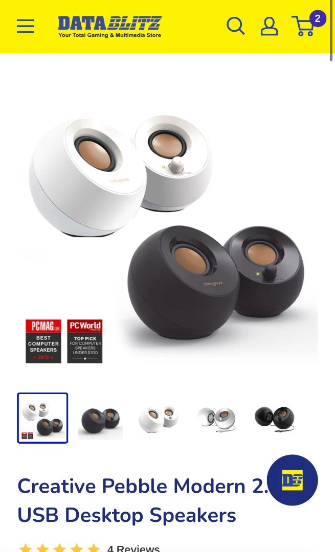 Creative Pebble Speakers (Category: Soundbars, Speakers & Amplifiers) located in Caloocan City. Submitted by grandocean_4b69c5 (Listing ID 1442583376, Image 2). Description: Creative Pebble Speakers (White) Bought on DataBlitz with receipt 1 month old (can show receipt for proof) RFS: Upgrade.