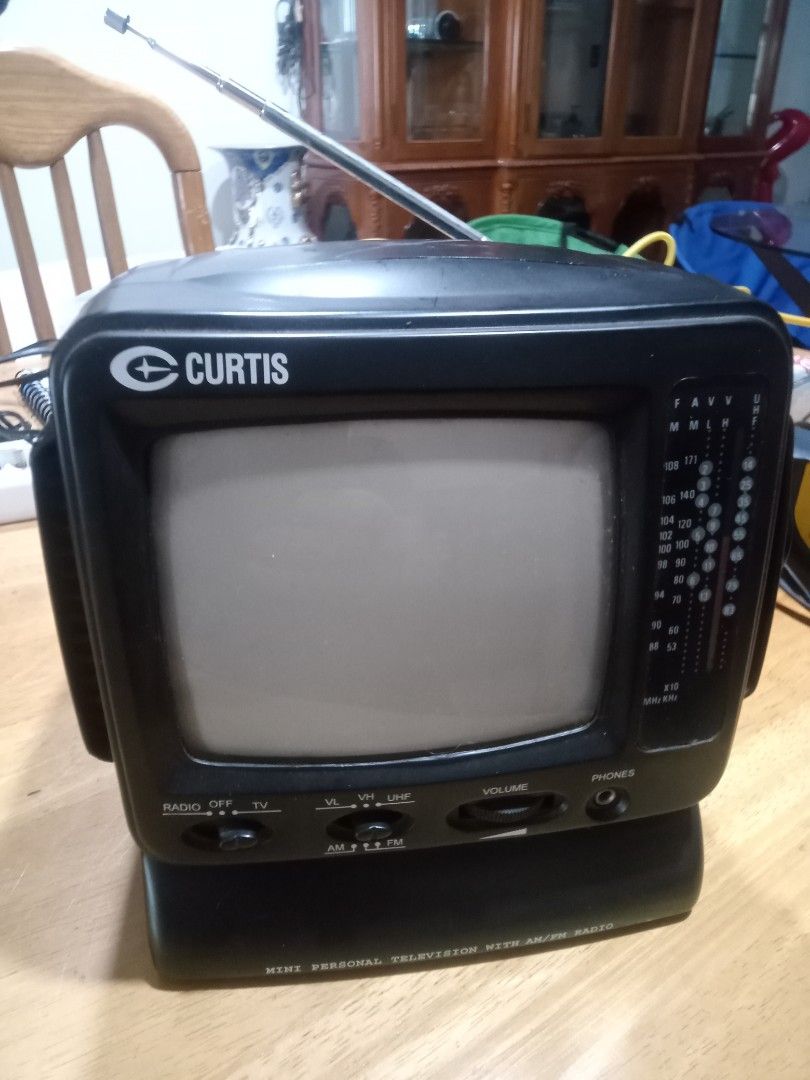 Curtis Mini TV (Category: TV) located in Makati City. Submitted by pardsroman (Listing ID 1442590712, Image 1). Description: - Brand: Curtis - Type: Mini Personal Television - Screen Size: 5" (Black & White) - Features: Built-in AM/FM Radio - Model: RT102 - Color: Black - Power: DC 12V - Condition: full working am/fm Yung tv sound lng, mejo MABAGAL n mag display MOP via BPI or gcash payment first before delivery no return no exchange. shipping at