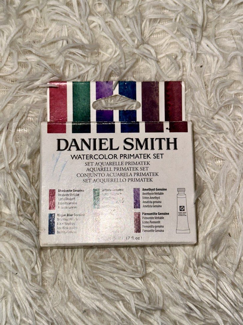 Daniel Smith Watercolor Primatek Set 6 Tubes (Category: Craft Supplies & Tools) located in Manila. Submitted by qt_patootie (Listing ID 1442580296, Image 2). Description: only squeezed out 1-1.5 ml each tube - Brand: Daniel Smith Watercolor - Line: Primatek Set - Quantity: 6 tubes - Size: 5ml per tube - Colors Included: Rhodonite Genuine, Jadeite Genuine, Amethyst Genuine, Mayan Blue Genuine, Plerimontite Genuine, Quinacridone Gold - Ideal for: A
