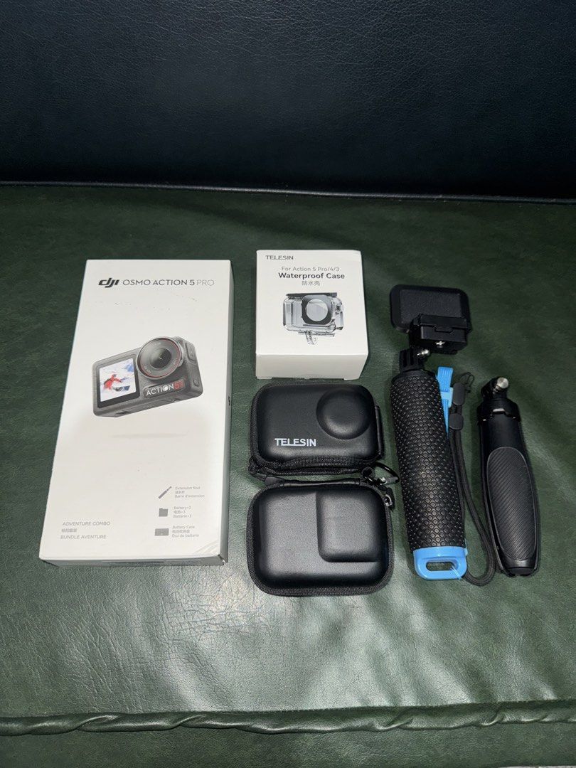 DJI Osmo Action 5 Pro Adventure Combo (Category: Cameras) located in Manila. Submitted by mshairadc (Listing ID 1442549278, Image 2). Description: DJI Osmo Action 5 Pro Adventure Combo - Includes: Camera, Protective Frame, Charging Case, Selfie Stick, Other Accesories - Ideal for capturing all your adventures - All items shown in the photos No sd card included Never touched water surface or the likes Bought last Sep 2025 Rfs: will upgrade to Acti