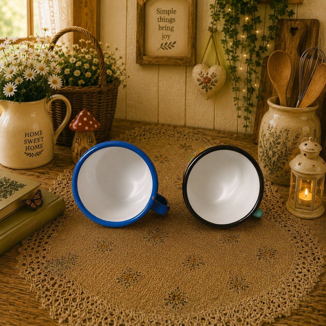 Enamel Cups (Category: Other Kitchenware & Tableware) located in Quezon City. Submitted by handpickedecors (Listing ID 1442706713, Image 2). Description: Enamel Cups 120.00/each Size: 4”D x 3.5”H.
