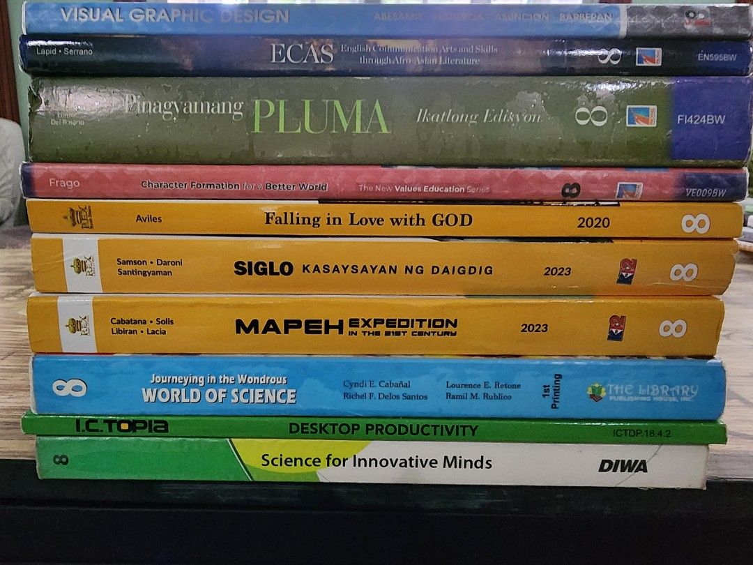 Grade 8 K-12 Worktext Books - Various Subjects (Category: Textbooks) located in Muntinlupa City. Submitted by laladex (Listing ID 1442684404, Image 3). Description: - Grade 8 K-12 text books - Please check photos for specific titles and authors - All books are for Grade 8 level sf shouldered by buyer. loc.San Pedro, Laguna.