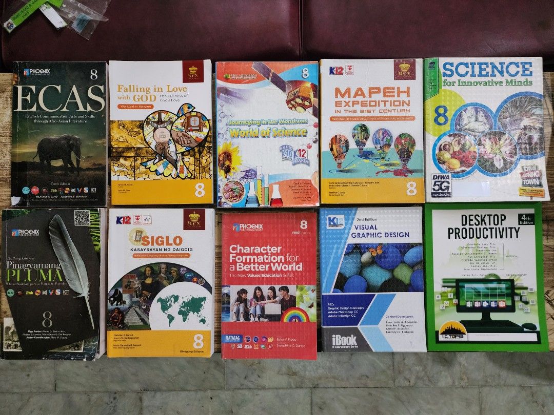 Grade 8 K-12 Worktext Books - Various Subjects (Category: Textbooks) located in Muntinlupa City. Submitted by laladex (Listing ID 1442684404, Image 2). Description: - Grade 8 K-12 text books - Please check photos for specific titles and authors - All books are for Grade 8 level sf shouldered by buyer. loc.San Pedro, Laguna.