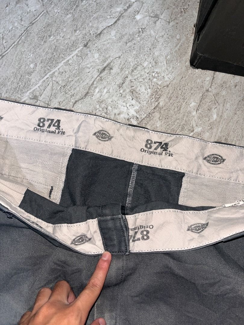 Gray Dickies Pants 874 Original Fit (Category: Jeans) located in Gapan. Submitted by curatedthrift67 (Listing ID 1442666222, Image 3). Description: Gray Dickies 874 Original Fit waist : 21 length : 41 leg opening : 10 Color Rate : 9/10 Condition : Good Condition Issue : minimal issue ( may pag ka fade na yung kulay at kita yung tahi sa bandang pocket pero hindi pansinin ) 500 + shipping.