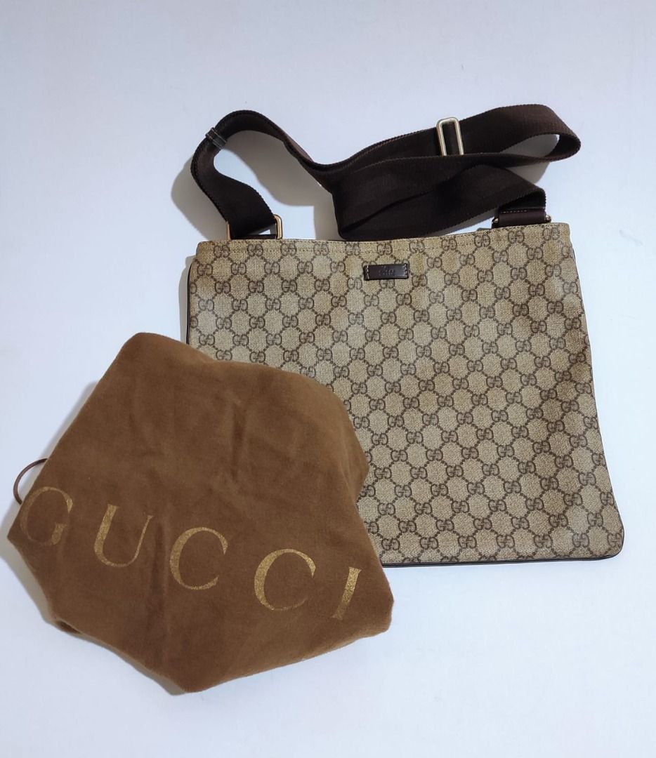 Gucci GG Monogram Canvas Crossbody Bag (Category: Luxury Bags & Wallets) located in Pasay City. Submitted by highkeys (Listing ID 1442678893, Image 2). Description: - Authentic Gucci crossbody bag - Classic GG monogram canvas - Brown leather trim and strap - Interior zip pocket - Made in Italy - Serial number: 201446 204991 - Ideal for everyday use - Meet up anywhere around Metro Manila.