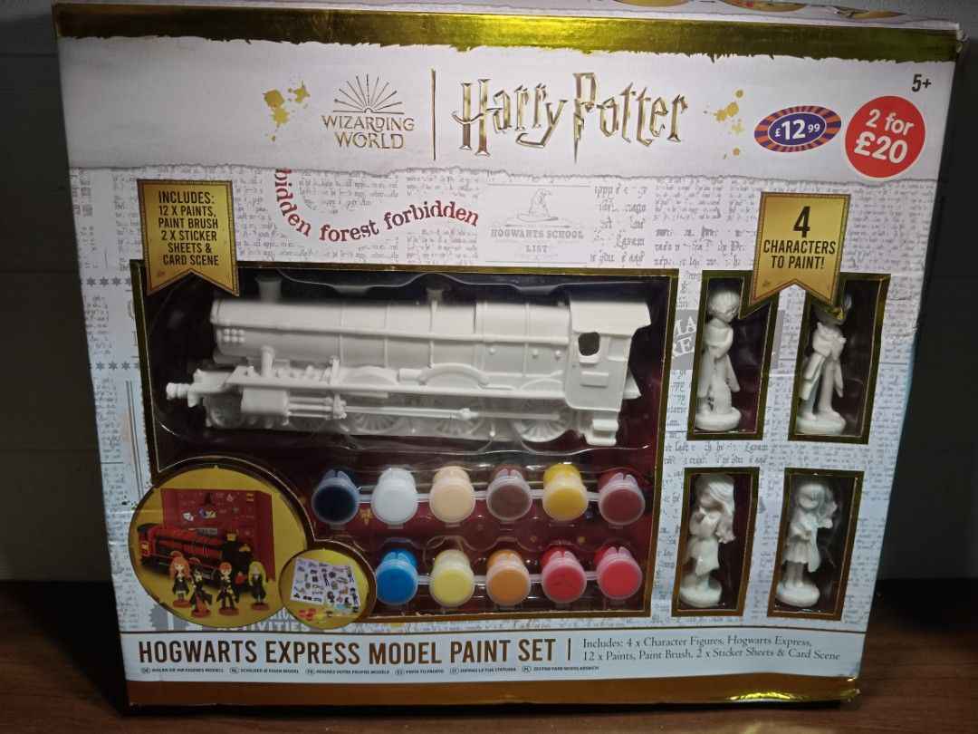 Harry Potter Hogwarts Express Model Paint Set (Category: Craft Supplies & Tools) located in Las Pinas. Submitted by mommy_14 (Listing ID 1442724042, Image 1). Description: - Paint your own Hogwarts Express train and 4 character figures! - Includes 12 paints and 2 brushes for detailed customization. - Comes with sticker sheets and a card scene for added playability. - Ideal for any Harry Potter fan. - A fantastic creative project for all ages..