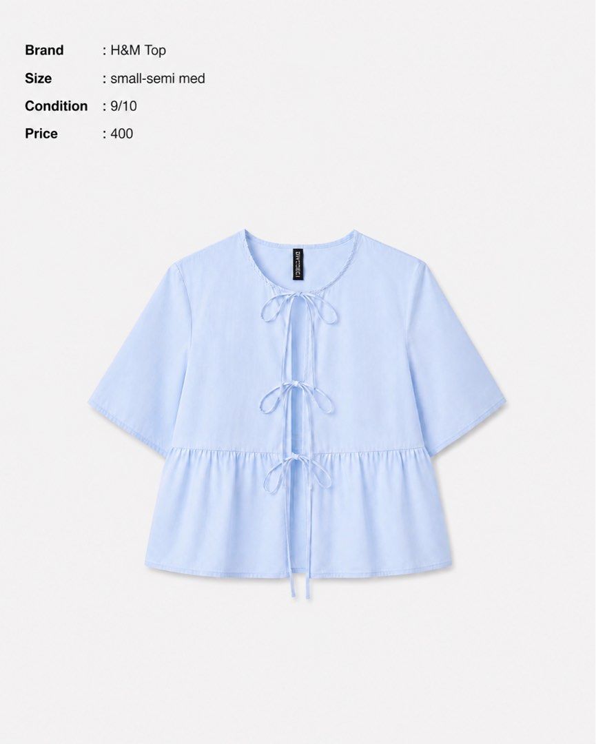 H&M baby blue top (Category: Blouses) located in Zamboanga. Submitted by pravy_ph (Listing ID 1442589805, Image 1). Description: authentic rfs. declutterring small-semi med.